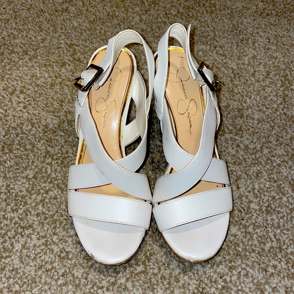 Jessica Simpson White Wedges